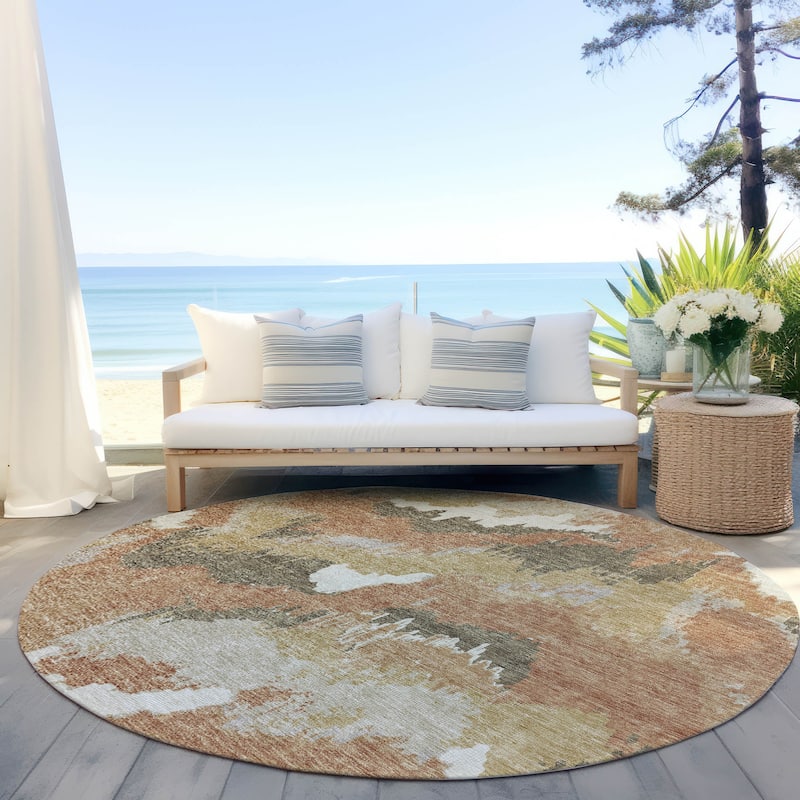 Machine Washable Indoor/ Outdoor Chantille Ombre Abstract Rug - Copper - 8' x 8'