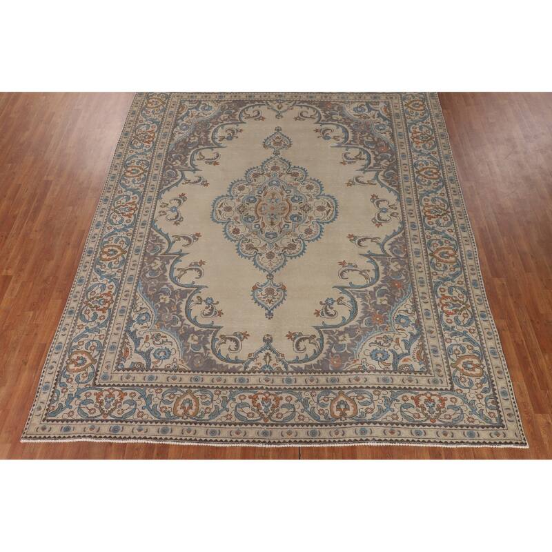 Tabriz Persian Vintage Area Rug Hand-Knotted Bedroom Wool Carpet - 10'0" x 12'8"