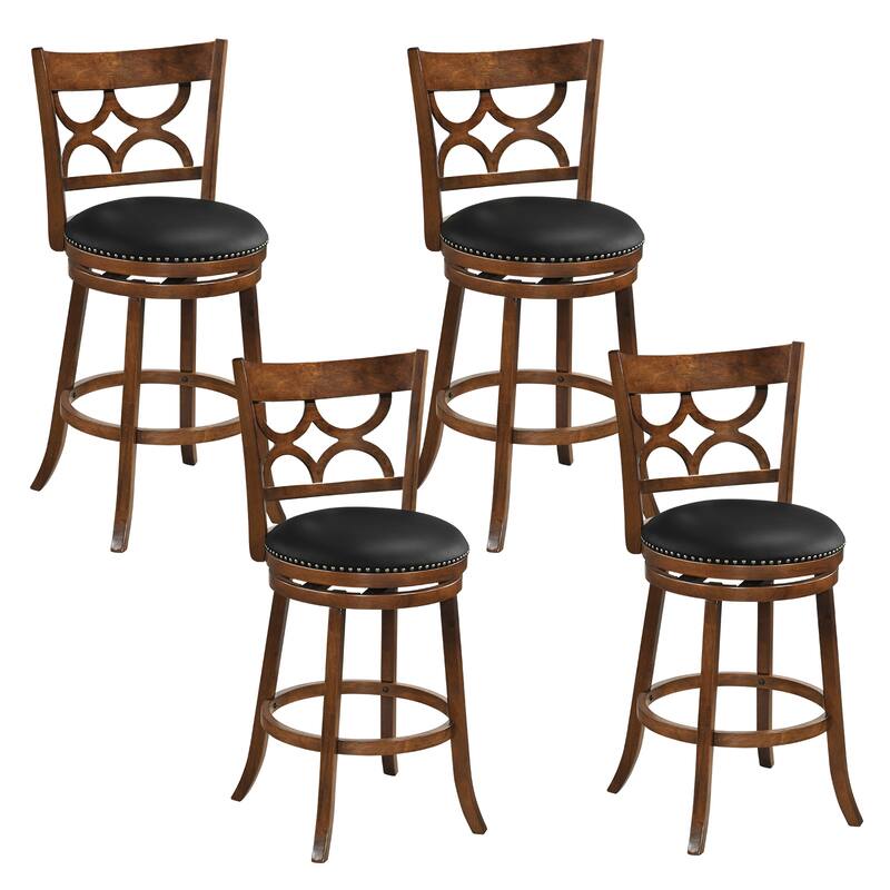 Gymax 31'' Bar Height Stools Set of 4 w/Rubber Wood Frame Upholstered - Bar Height - Expresso - Set of 4