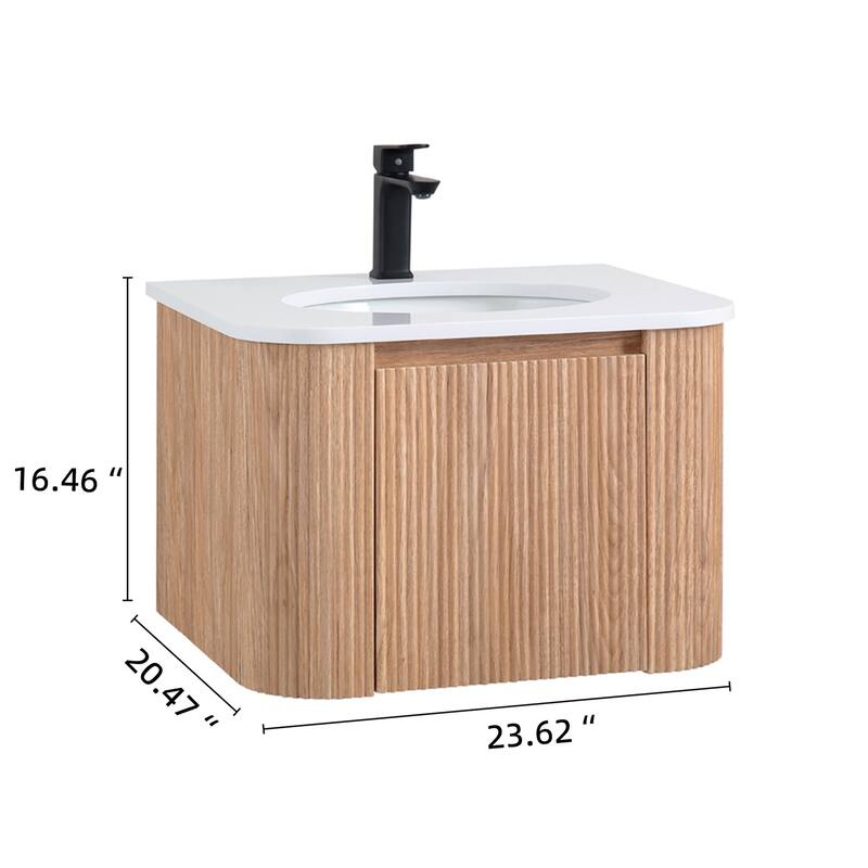 24" Wall Mounted Bathroom Vanity with Sink Curved Design, Soft Close Drawer