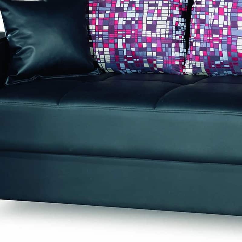 HomeRoots 87" Black Faux Leather Convertible Futon Sleeper Sofa And Toss Pillows With Storage