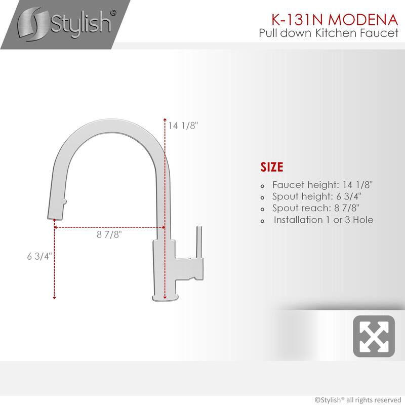 STYLISH Kitchen Sink Faucet Single Handle Pull Down Dual Mode in Stainless Steel - Faucet Height: 14 1/8" | Spout Height: 6 3/4"