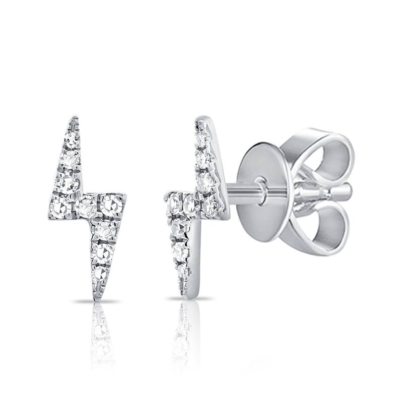 Joelle Collection Diamond Lightning Bolt Studs Earrings - 14K Gold 1/10ct TDW Electrifying Gift - White