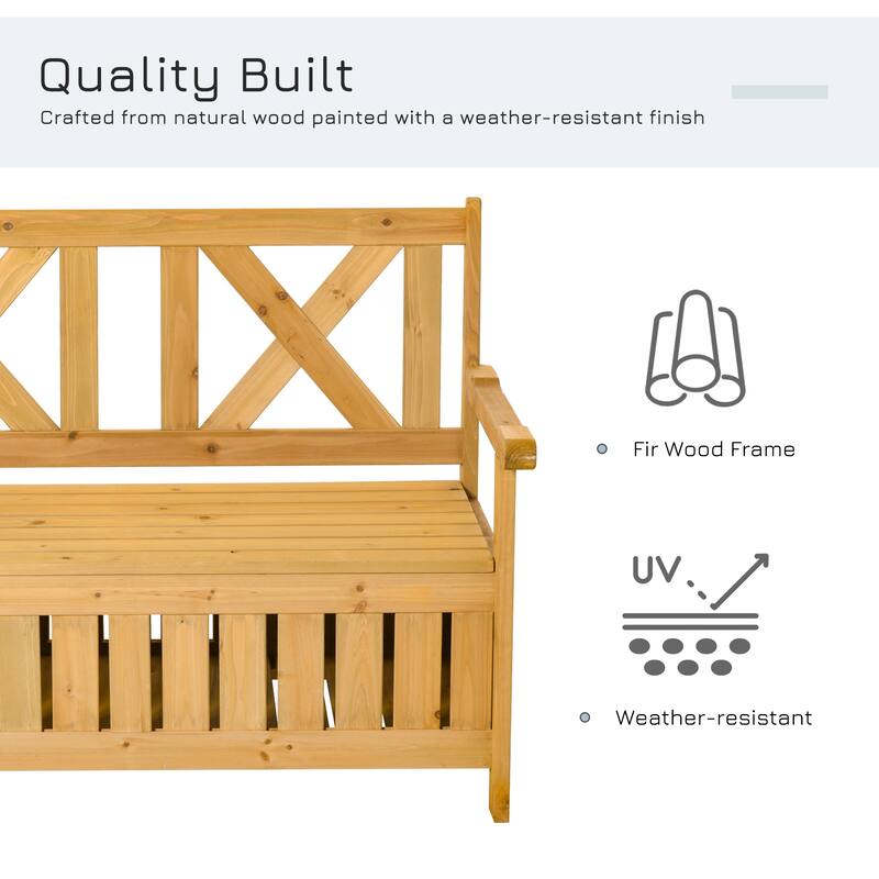 Patio Wooden Bench With Storage Box, Gallon Outdoor Storage Bench - Yellow