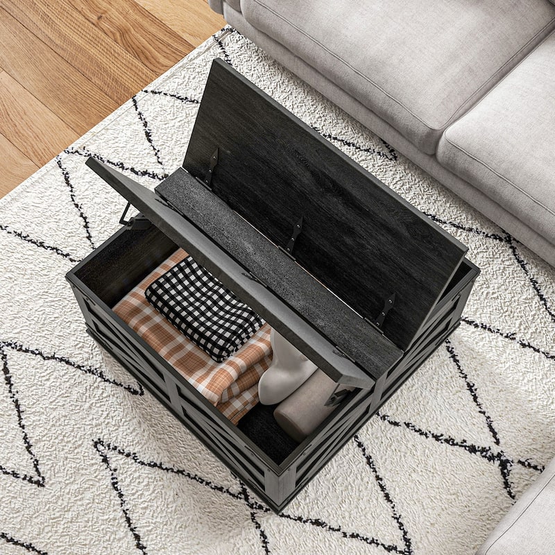 HOMCOM Farmhouse Coffee Table with Storage, Center Table with Hinged Lift Top and Hidden Space, Square Coffee Table