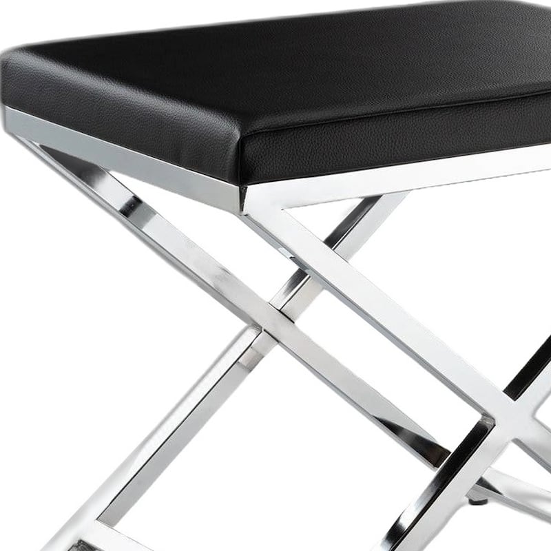 HomeRoots 21" Black and Silver Faux Leather Vanity Chair - 20.7 in. x 18.3 in. x 14.37 in.