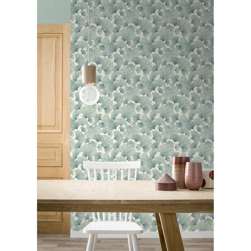 Rasch Waft Teal Ginkgo Wallpaper