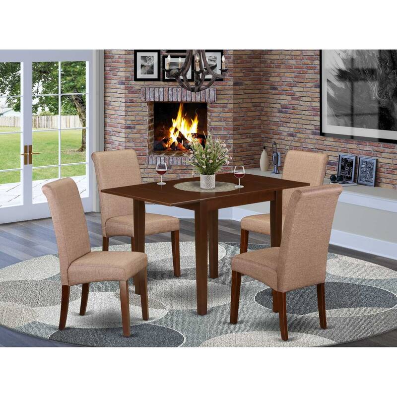 HomeStock 5-Pc Mahogany Finish Solid Wood Top - Dining Room Set - Seats 4