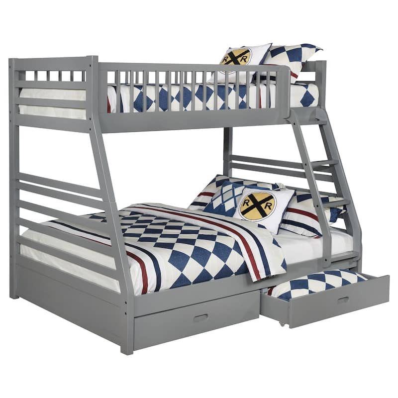 Ashton Wood Frame Twin over Full Bunk Bed with 2-drawer - Grey