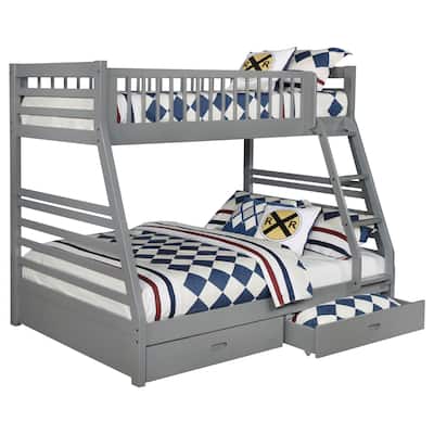 Ashton Wood Frame Twin over Full Bunk Bed with 2-drawer