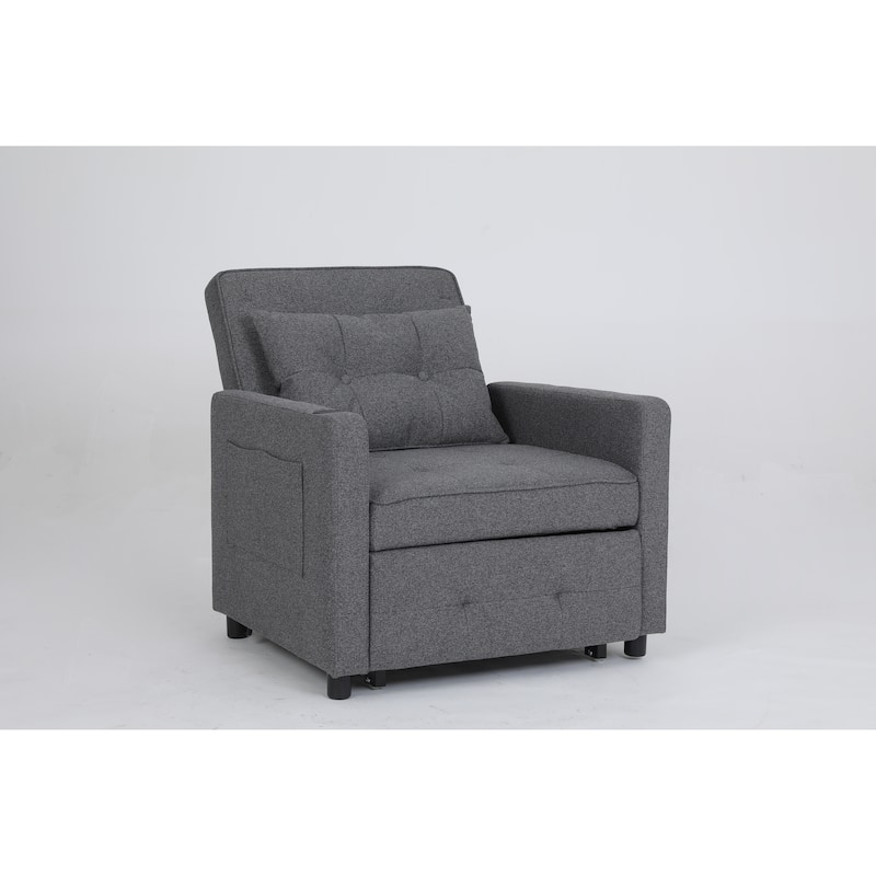 Convertible Pull-Out Sofa Bed with Side Pockets, Sleeper Chair with USB Charging, Single Chaise Lounger Chair