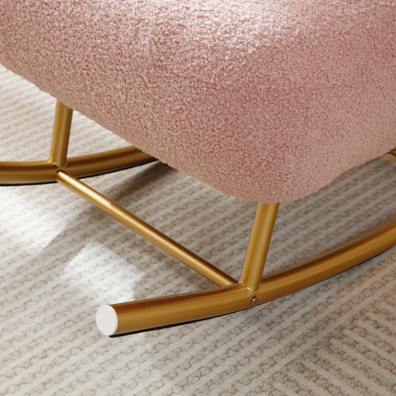 Modern Sherpa Fabric Nursery Rocking Chair,Accent Upholstered Rocker Glider Chair, Armchair with Gold Metal Frame