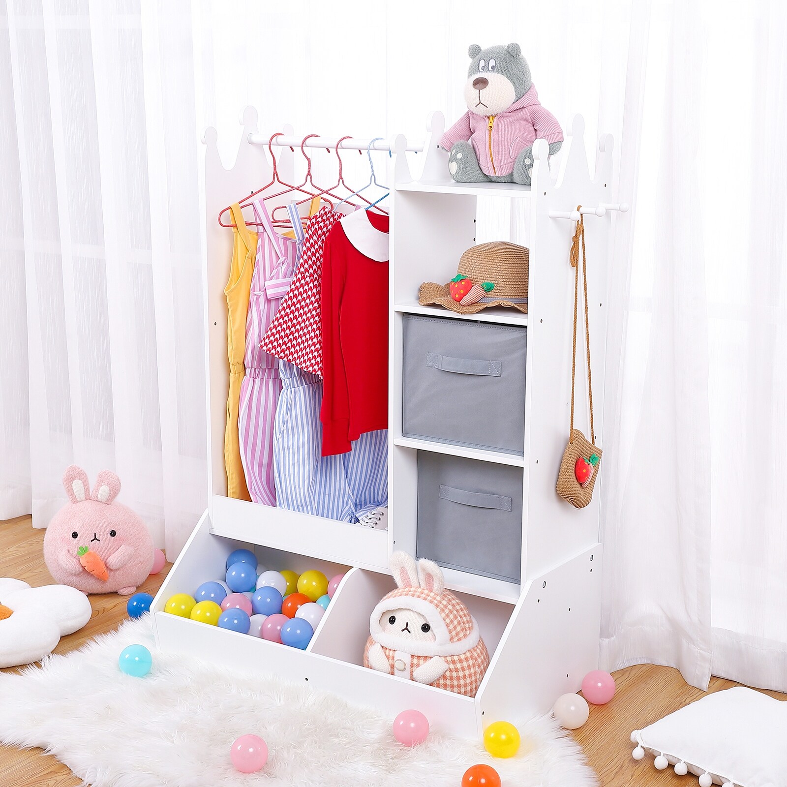 Girls Dress Up Storage with Light Mirror Kids Clothing Rack
