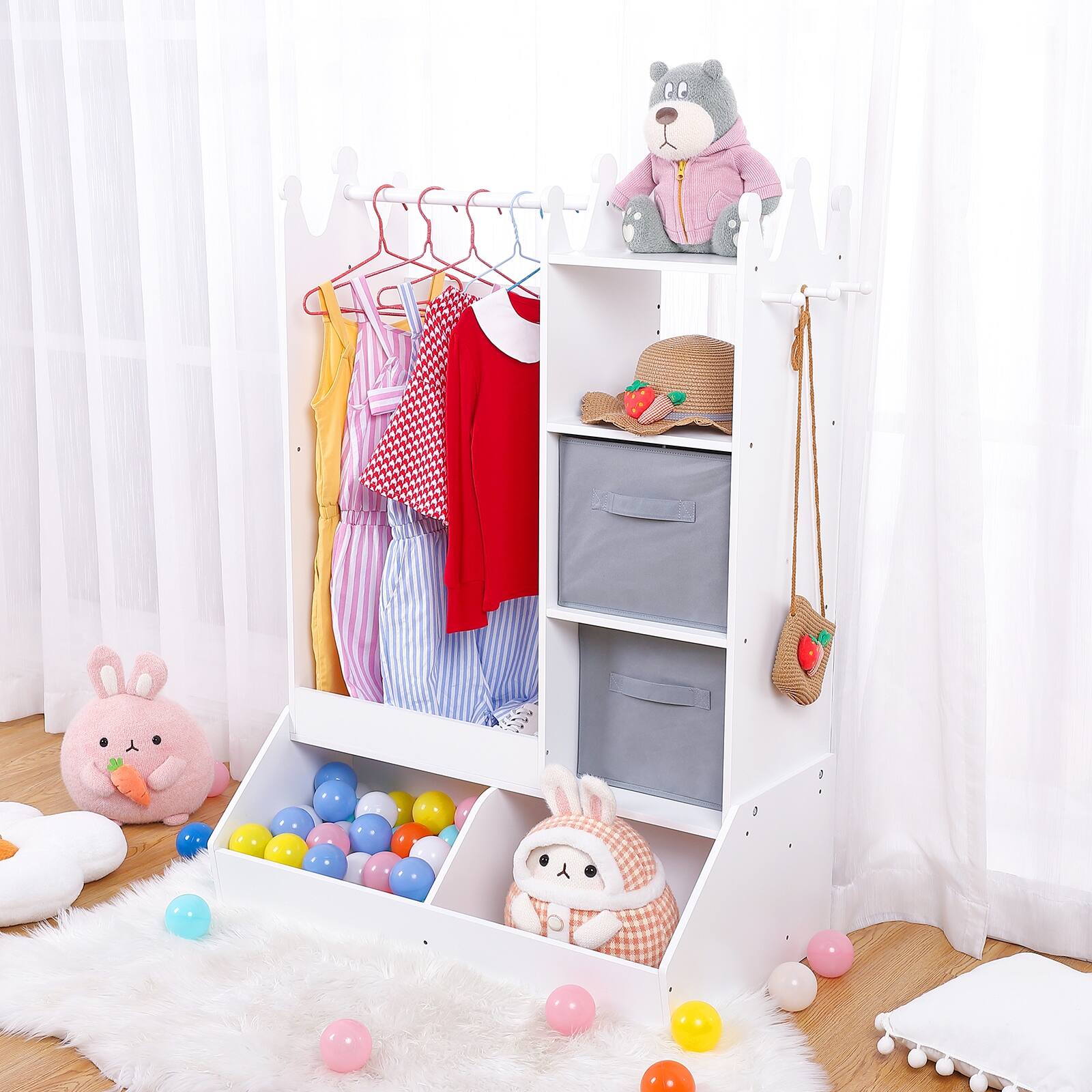 New Kids Armoire Dress-Up Storage Closet Girls W/Mirror+Drawer+Side Pocket( Pink