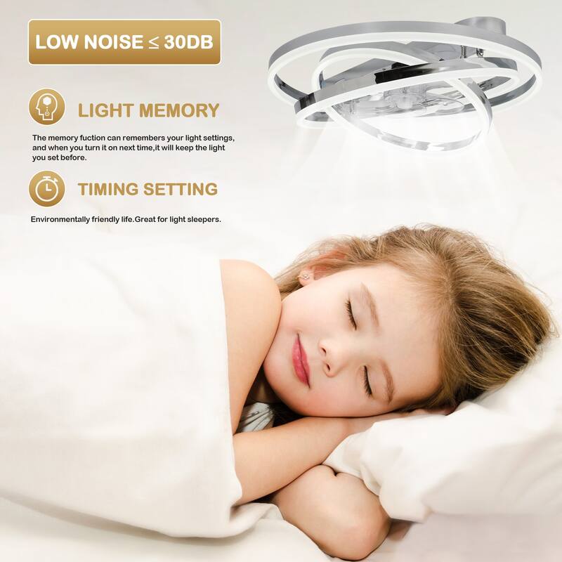Bella Depot 24 Inch Modern Flush Mount Ceiling Fan with Dimmable Light, 6-Speed DIY Shade with Remote and APP Control - 23.6"