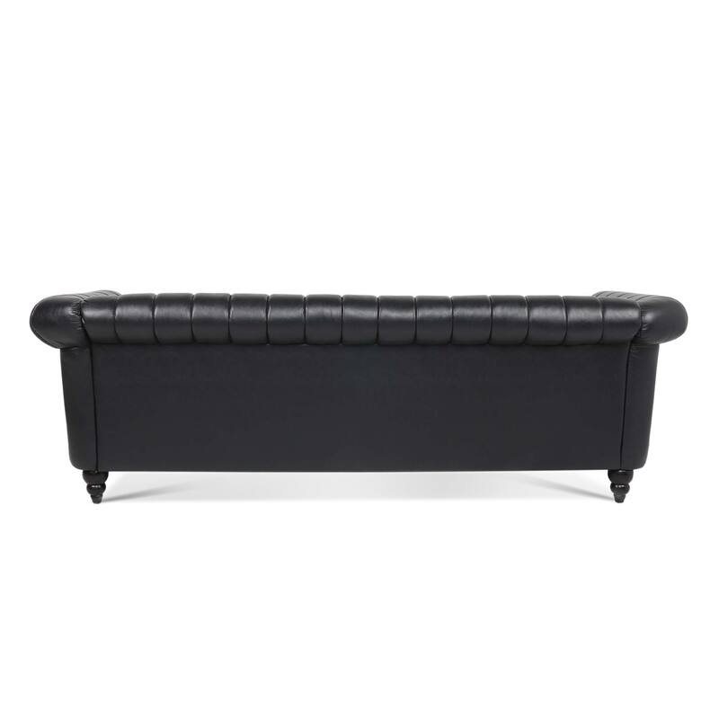Chesterfield Sofa 83.46" with PU Leather, Quilted Backrest, Birch Legs