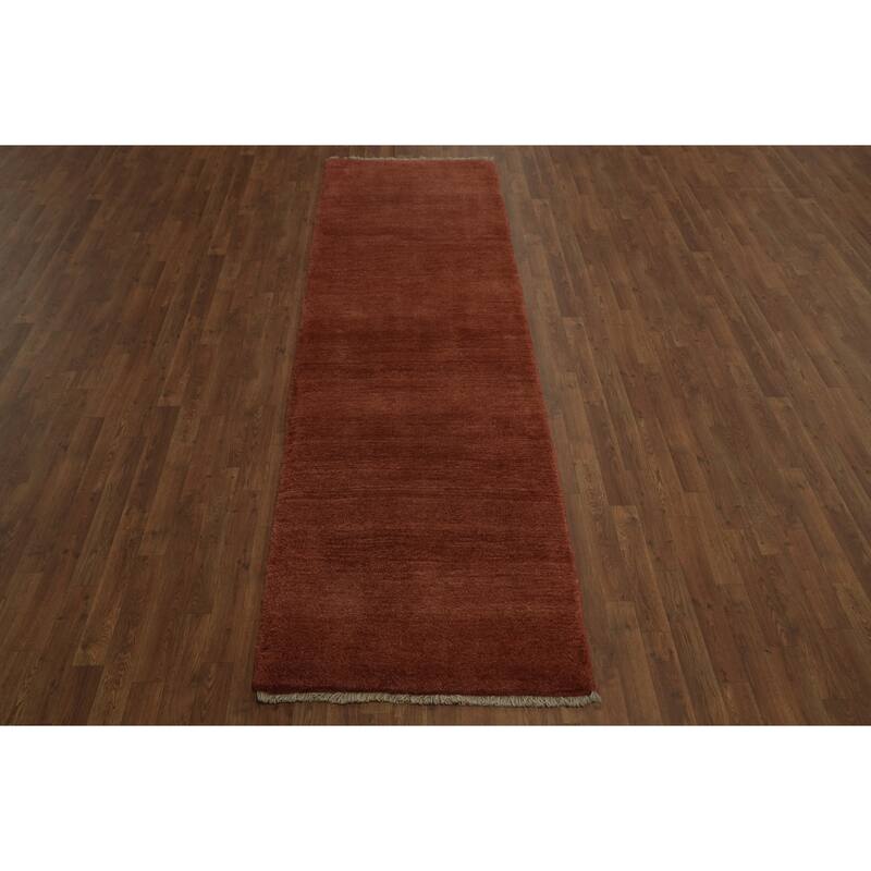 Hand Knotted Oriental 100% Wool Carpet Modern Contemporary Oranges & Rust Gabbeh Runner Rug - 9' 11'' X 2' 11''