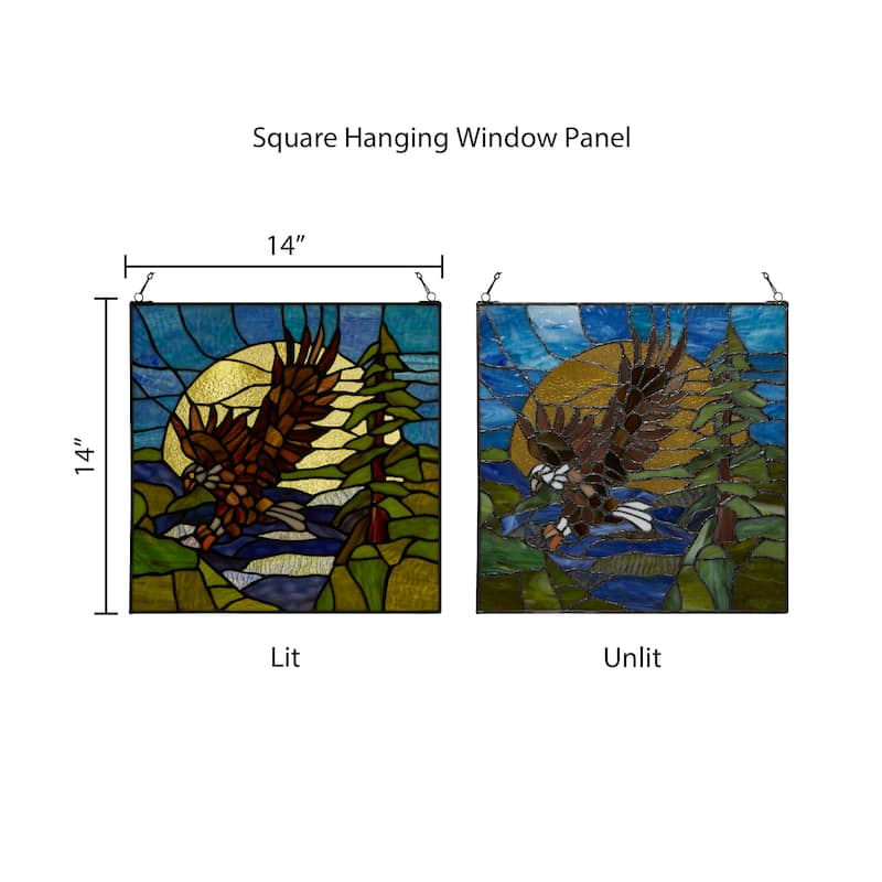 River of Goods Bald Eagle in Flight River of Goods Stained Glass Window Panel - 14" x 0.25" x 14"