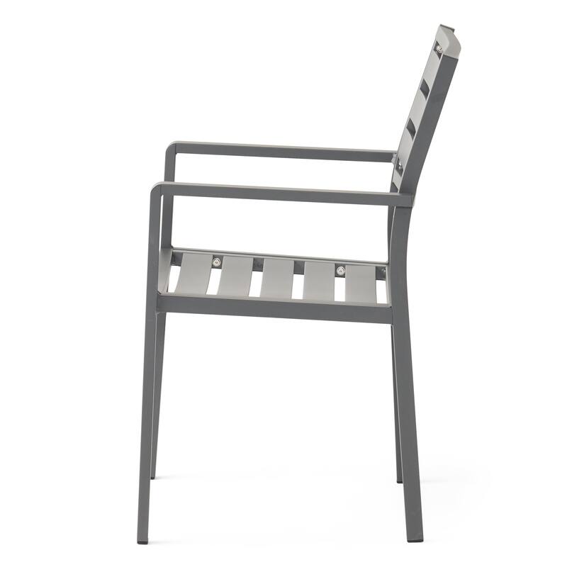 Roomfitters Modern Outdoor Aluminum Slat Back Dining Chairs, Rust Resistant Frame, Gun Metal Gray, Set of 2