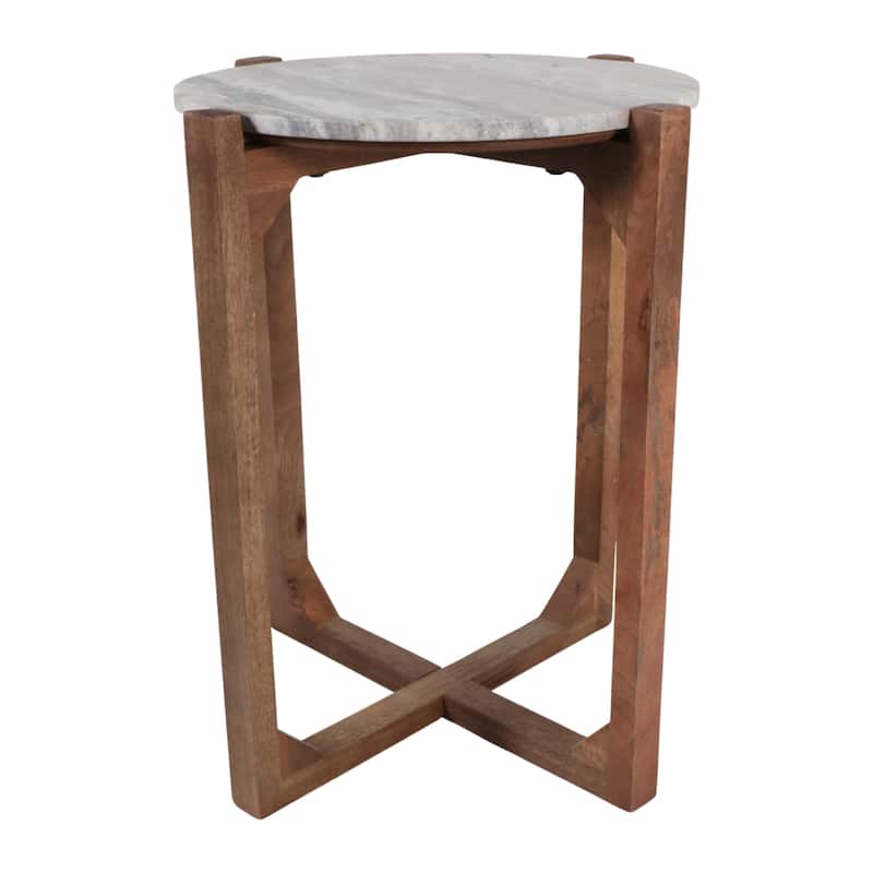 Modern Marble Top Accent End Table with Wood Base - 22.0"