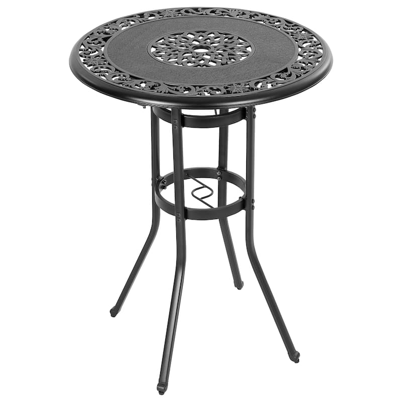 Outdoor 31'' Round Cast Aluminum Patio Bistro Table with Hollow Tabletop and Umbrella Hole, Black - 31'' Round