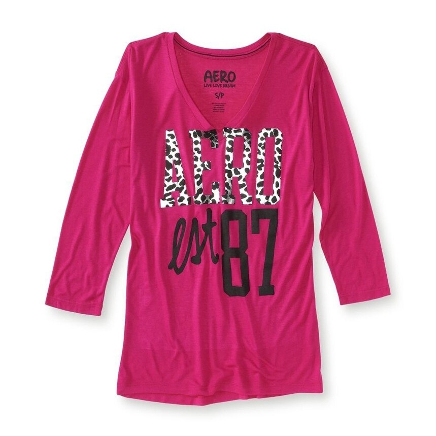 Aeropostale Womens Quarter Zip Pullover Pajama Sleep T-Shirt