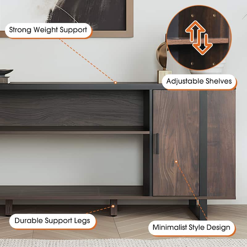 72" Farmhouse Walnut Wood Electric Fireplace TV Stand with Storage Open Compartment