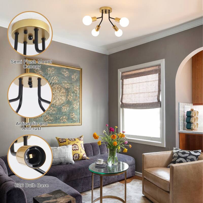 Modern 4-Light Semi Flush Mount Ceiling Light for Dining Room Bedroom Hallway Entryway