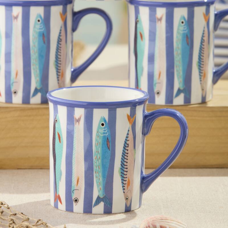 Certified International Something Fishy 14 oz. Mugs, Set of 4