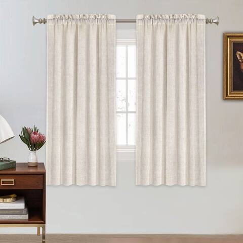 Rod Pocket Linen Curtains 108 inch Length 2 Panels Set