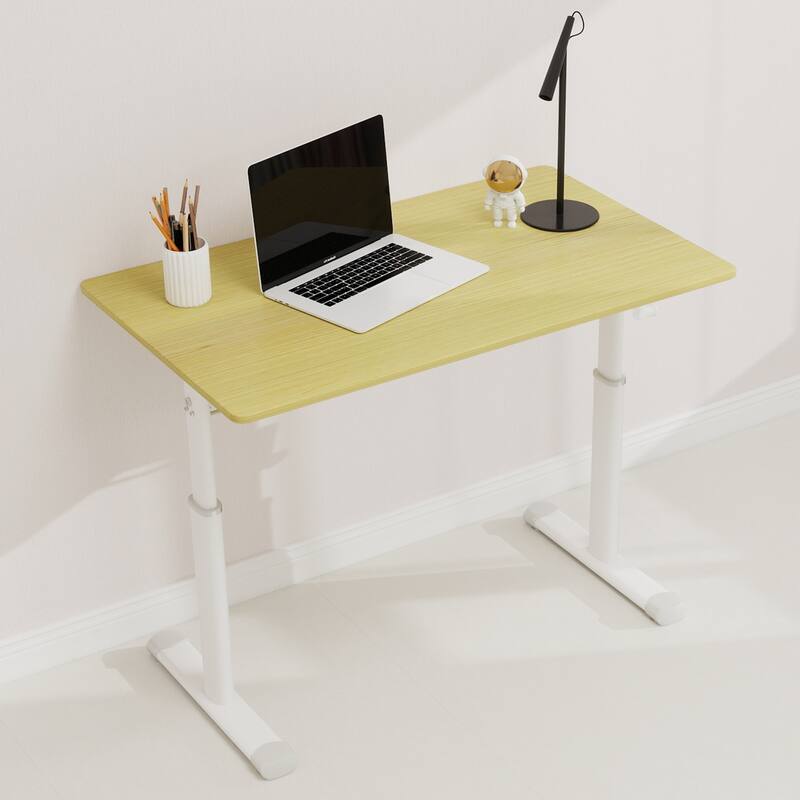 Anmytek 100x60cm Height Adjustable Study Desk White Natural Wood Compact Home Office Table