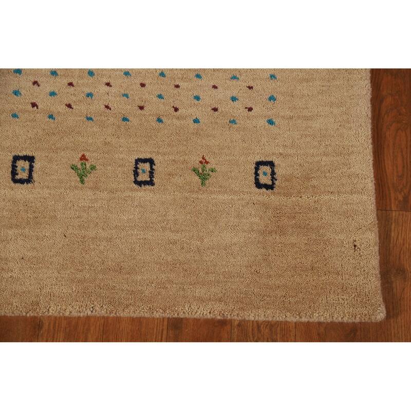 Tribal Gold Gabbeh Oriental Area Rug Hand-Knotted Modern Wool Carpet - 4'8" x 6'6"