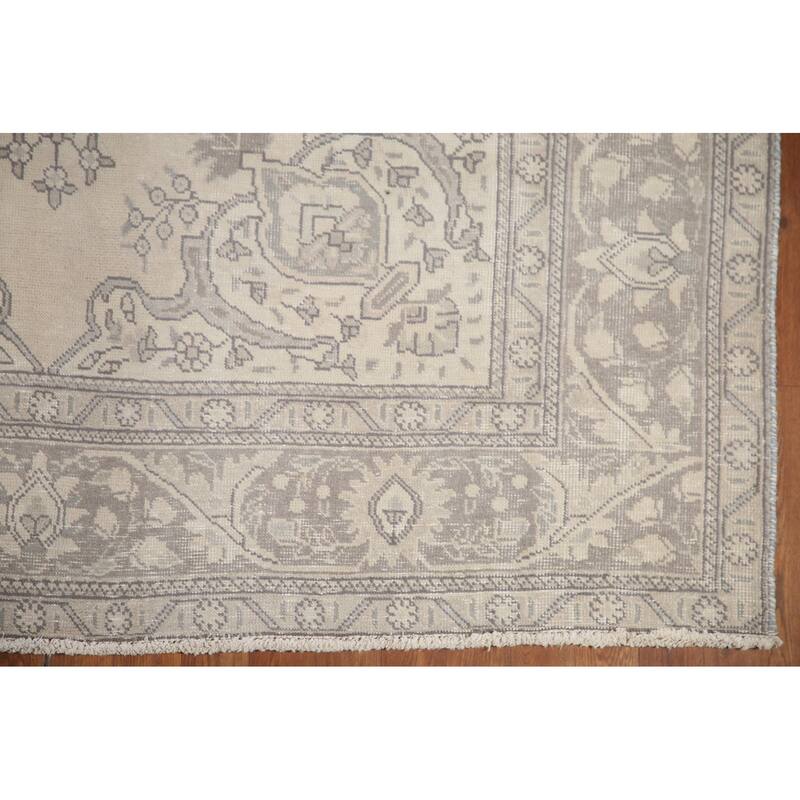 Hand Knotted Oriental 100% Wool Carpet Traditional Medallion Beige & Ivories Tabriz Area Rug - 9' 5'' X 6' 3''