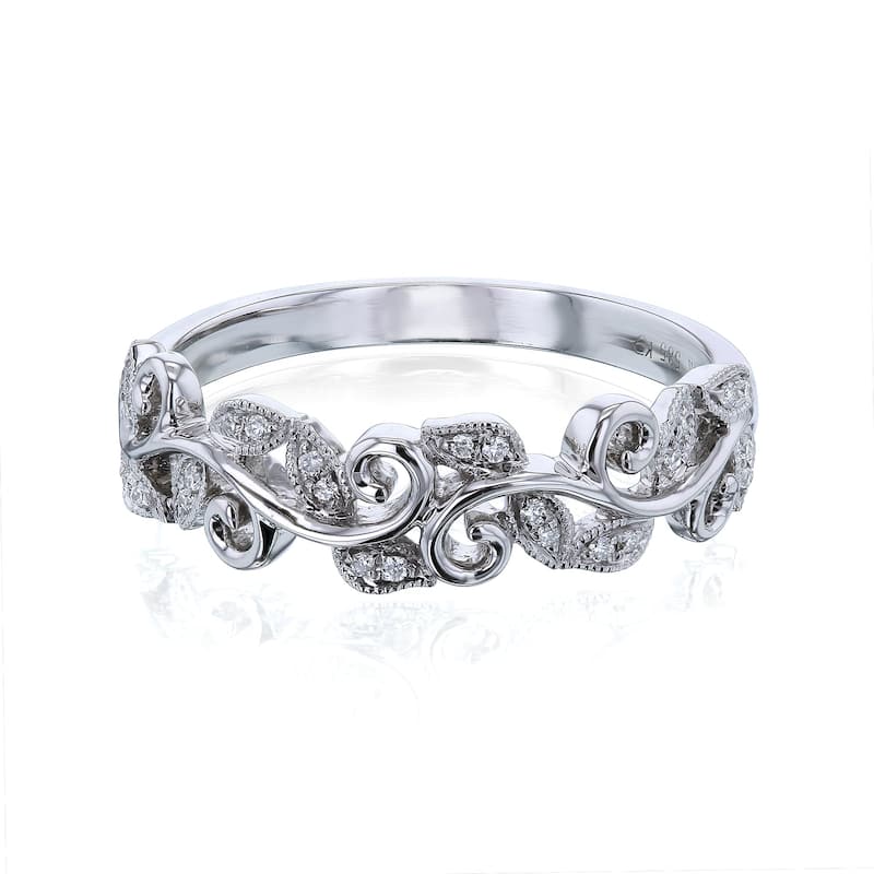 Kobelli Natural Diamond 14k Solid White Gold Floral Wreath Ivy Ring