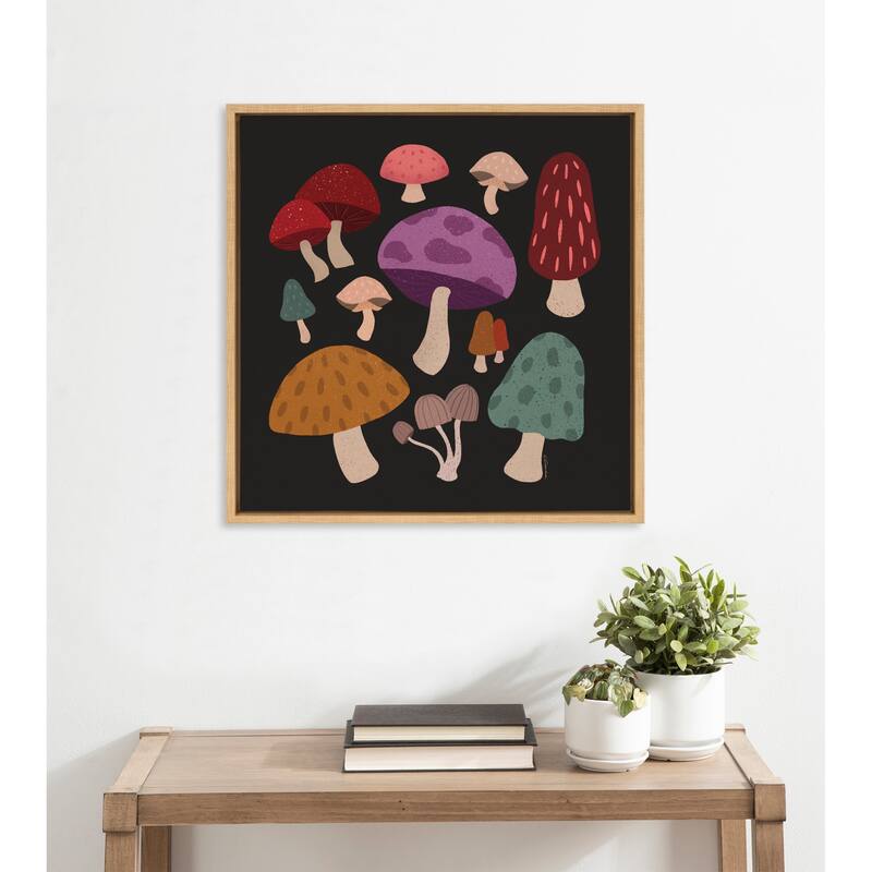 Kate and Laurel Sylvie Forest Mushrooms Dark Canvas by Carey Copeland