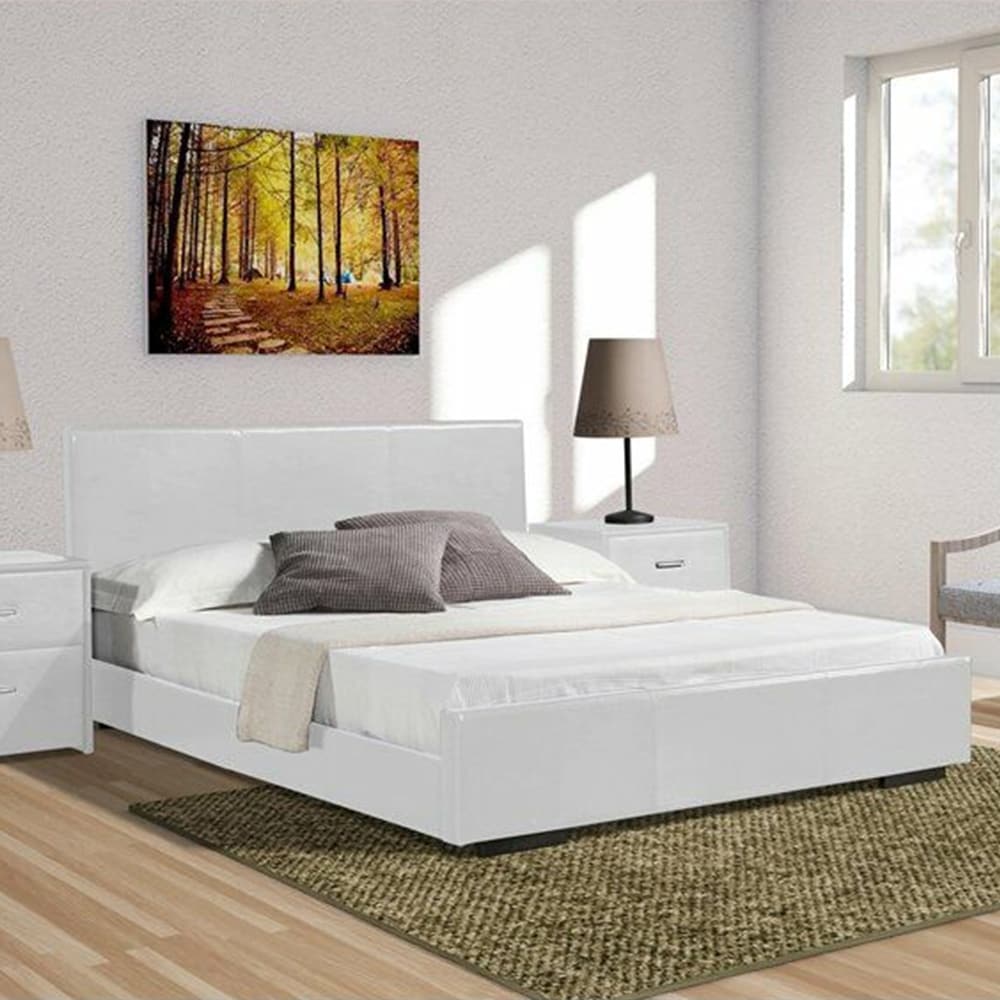 White faux leather platform outlet bed