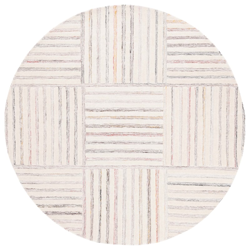 SAFAVIEH Handmade Metro Mavluda Stripe Wool Rug - 6' Round - Red/Ivory