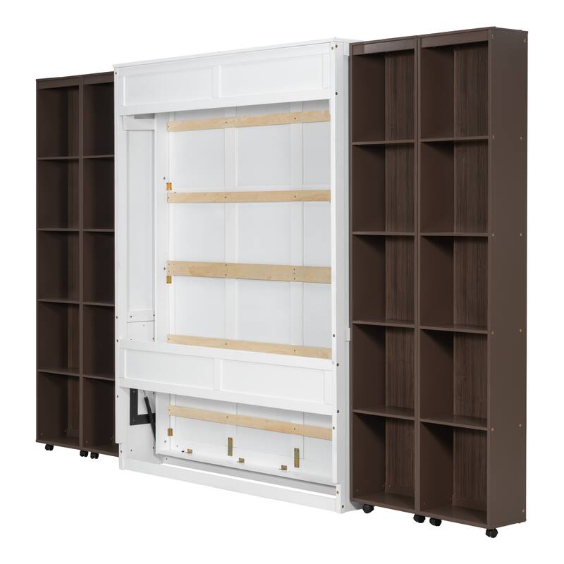 Queen Murphy Bed Wall Bed With Storage Doors,Equipped With Spacious, Push-Pull Foldable Storage Cabinets On Both Sides