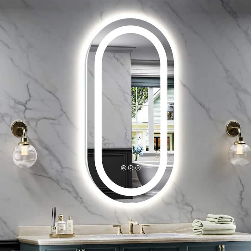 Oval Front & Back LED Lighted Anti-fog Tempered Glass Wall Bathroom Vanity Mirror, ETL Certified, 3-Year Warranty - 40"x20"