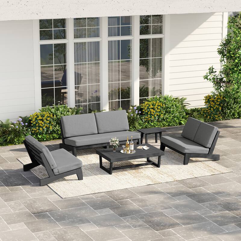 Casual Teak Outdoor Patio Conversation Set with Cushioned Sofa Loveaseat