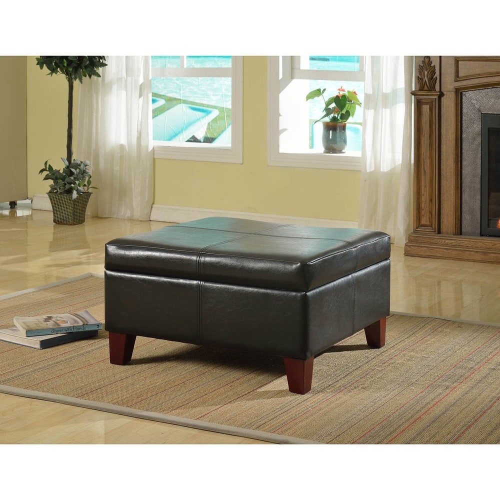 Copper Grove Silene Luxury Black Faux Leather Storage Ottoman Table