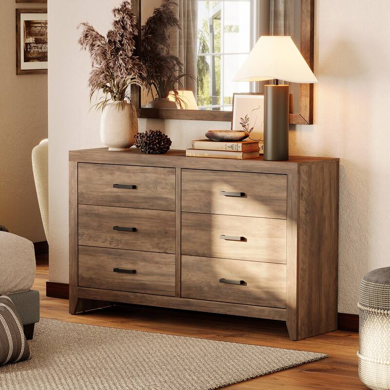 WAMPAT 6-Drawer Farmhouse Dresser - Wood Storage Chest for Bedroom & Hallway