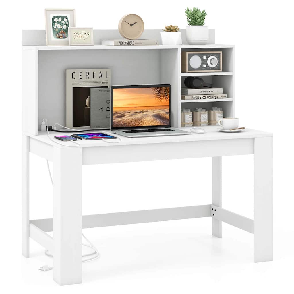 Costway Computer Desk with Hutch 2 Power Outlets USB & Type-c charging - See Details