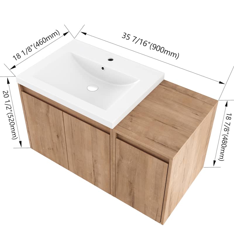 Bathroom Vanity With Sink In 24/36/48 Inch, Floating Bathroom Vanity With Soft Close Door