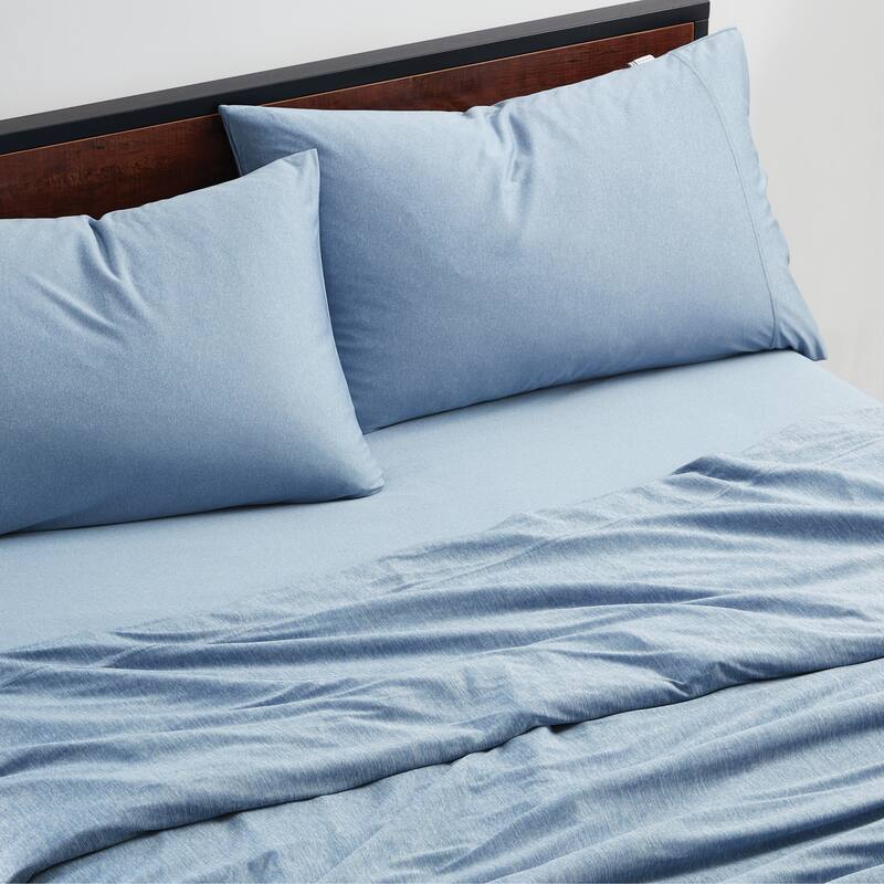 Brookstone Heathered Knit Wicking Sheet Set - Blue - Twin