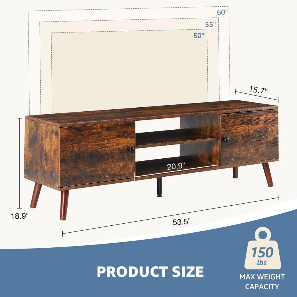 Rossetta Modern Simple Design Panel TV Cabinet with Adjustble Shelf and Table Legs, up to 55 and 60 Inchs