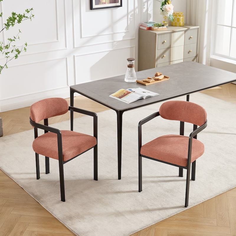 Modern Dining Room Chairs Set of 2, Mid-Century Upholstered Boucle Kitchen Dining Chairs with Black Metal Legs