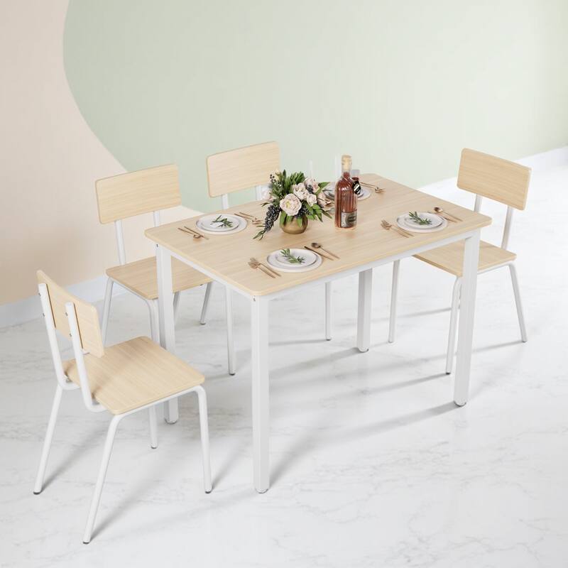 5-Piece Dining Table Set for 4, 43" MDF Table with Metal Frame and Chairs, Space-Saving Kitchen Set, Easy to Clean & Assemble