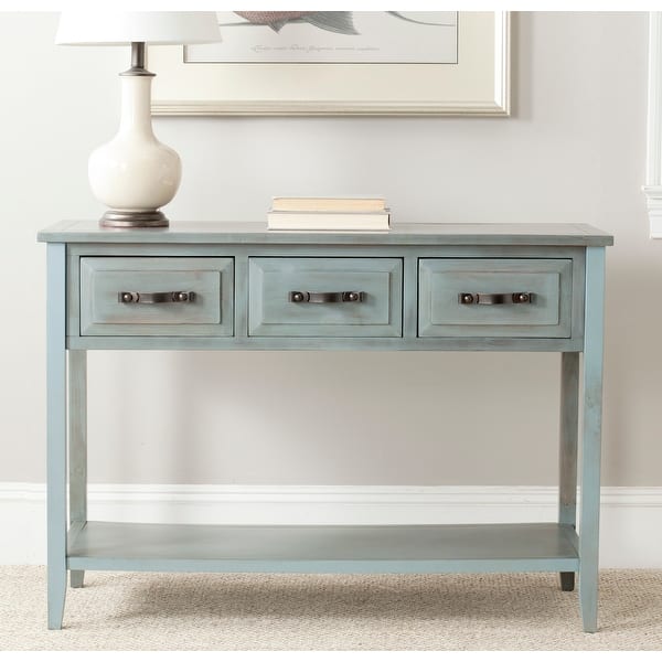 slide 1 of 3, SAFAVIEH Aiden Console Distressed Pale Blue/ White Table