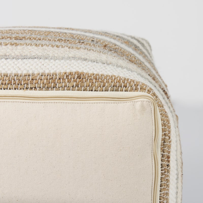 Aahana Multi-Colored Striped Hemp and Cotton Square Pouf